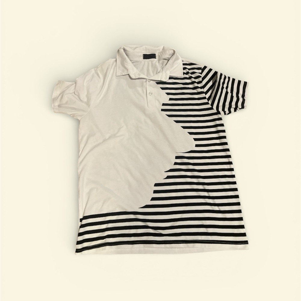 Stylish Black and White Striped Women's Polo Top